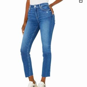 PAIGE Women's Hoxton Slim Raw Hem High Rise Skinny in Eiffel Distressed, 27